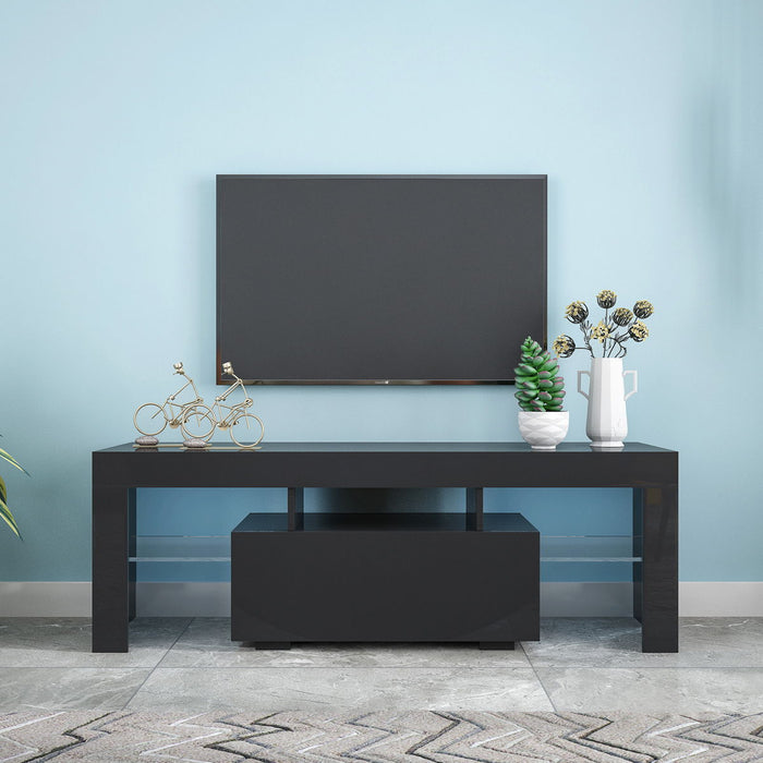 Black Tv Stand With LED Rgb Lights -Flat Screen Tv Cabinet - Gaming Consoles - In Lounge Room - Living Room And Bedroom - Black