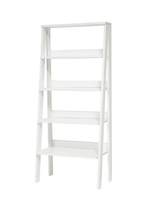 Furnish Home Store Otavio 5 Tier Modern Ladder Bookshelf Organizers, Wood Frame Bookshelf For Small Spaces In Your Living Rooms, Office Furniture Bookcase, White