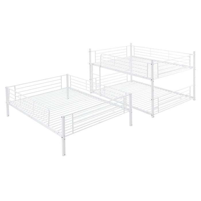 Full-Full-Full Metal Triple Bed With Built-In Ladder, Divided Into Three Separate Beds, White