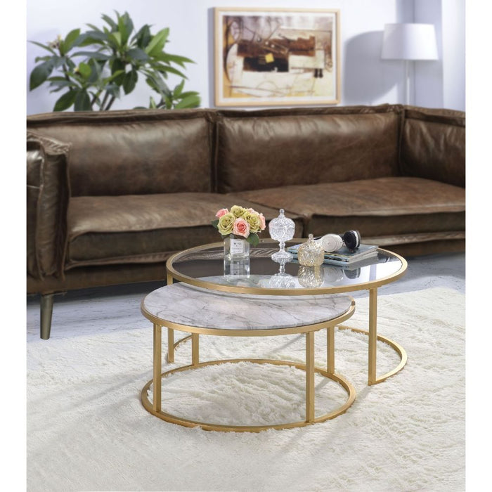 Shanish - Coffee Table - Faux Marble & Gold Unique Piece Furniture