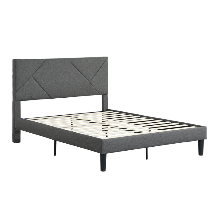 Queen Size Upholstered Platform Bed Frame Wood Slat Support - Gray