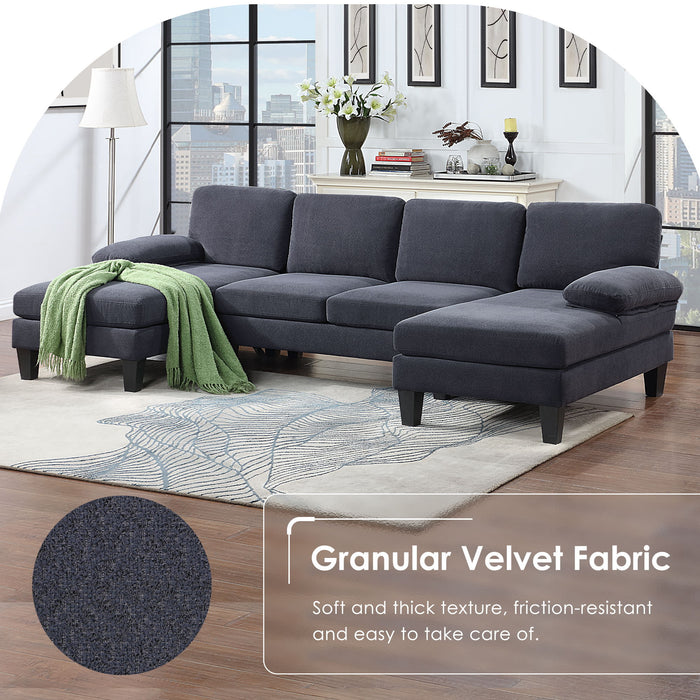 Granular Velvet Sofa, U Shaped Couch With Oversized Seat, 6 - Seat Sofa Bed With Double Chaise, Comfortable And Spacious Indoor Furniture For Living Room, Apartment, 2 Colors - Dark Gray