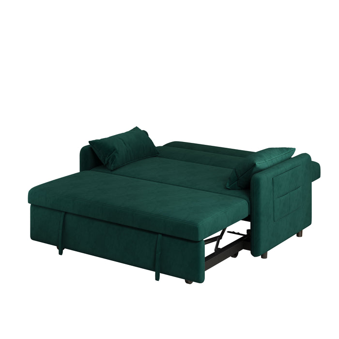 Sofa Pull Out Bed Included Two Pillows 54" Green Velvet Sofa For Small Spaces