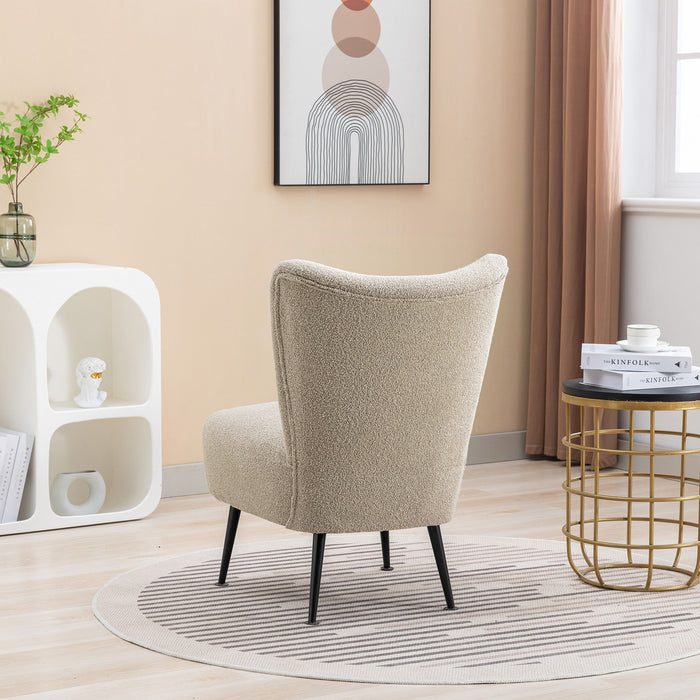 Boucle Upholstered Armless Accent Chair Modern Slipper Chair, Cozy Curved Wingback Armchair, Corner Side Chair For Bedroom Living Room Office Cafe Lounge Hotel Taupe
