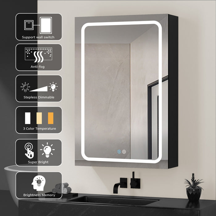 30X20" LED Bathroom Medicine Cabinets Surface Mounted - Black