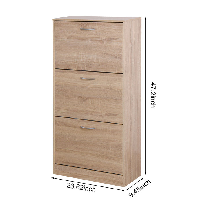 3 - Drawer Shoe Storage Cabinet, 3 - Tier Wood Shoe Rack Storage Organizer For Entryway
