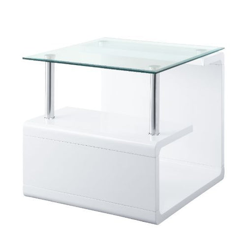 Nevaeh - End Table - Clear Glass & White High Gloss Finish Unique Piece Furniture