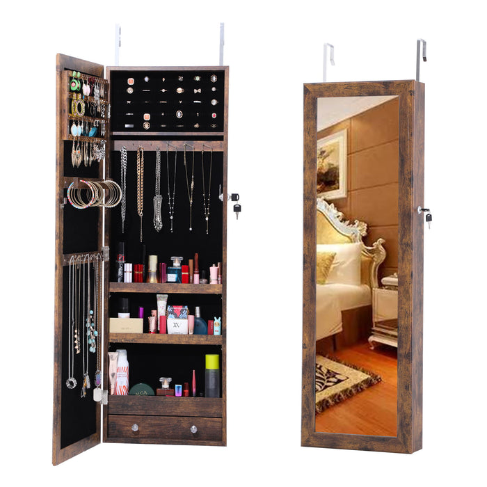 Fashion Simple Jewelry Storage 43.4" Mirror Cabinet Can Be Hung On The Door Or Wall