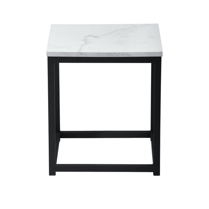 White Marble Print End Table / Side Table / Night Stand, Upgrade Version With Metal Frame Box