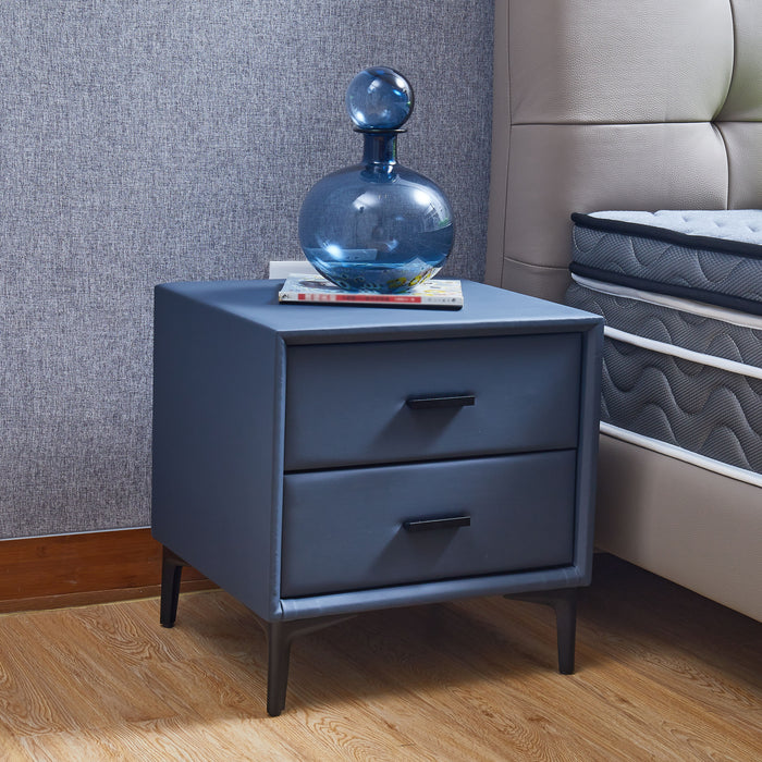 Modern Nightstand With 2 Drawers, Night Stand With PU Leather And Hardware Legs, End Table, Bedside Cabinet For Living Room/Bedroom (Blue-Gray)