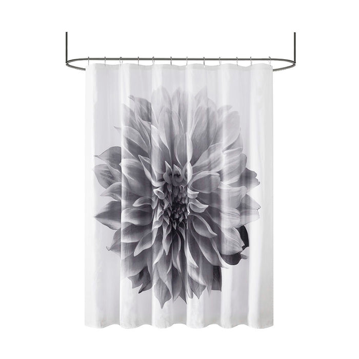 Printed Floral Cotton Shower Curtain - Grey