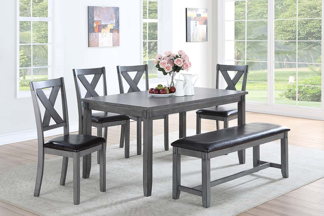 Dining Room Furniture Casual Modern 6 Piece Set Dining Table 4 Side Chairs And A Bench Rubberwood And Birch Veneers Gray Finish