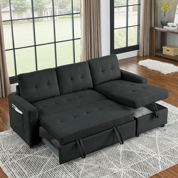 Sleeper Sofa Bed Reversible Sectional Couch With Storage Chaise And Side Storage Bag For Small Space Living Room