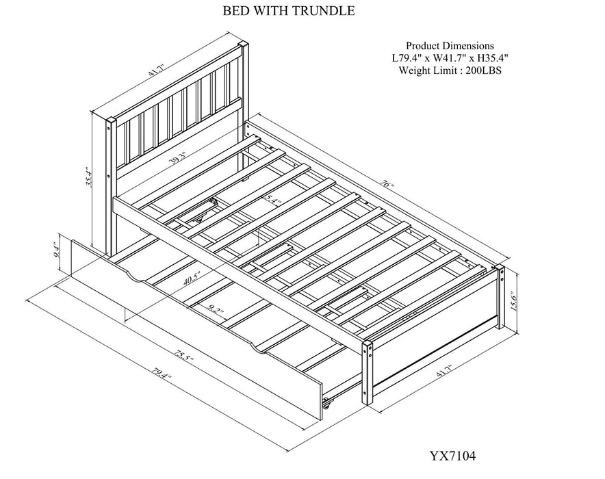 Wooden Twin Size Platform Bed Frame With Trundle Of White Color