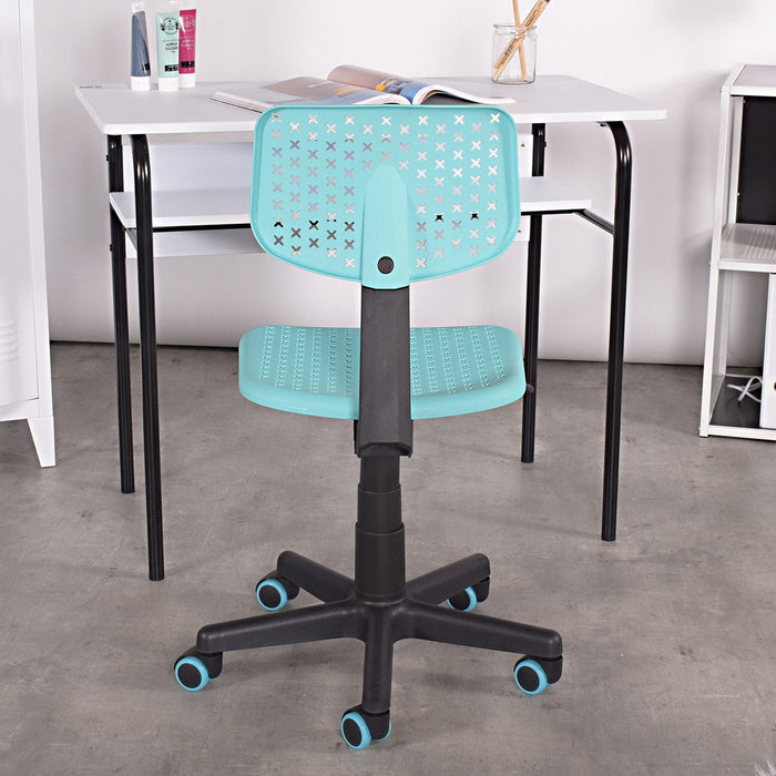Plastic Children Student Chair, Low - Back Armless Adjustable Swivel Ergonomic Home Office Student Computer Desk Chair, Hollow Star - Mint Green