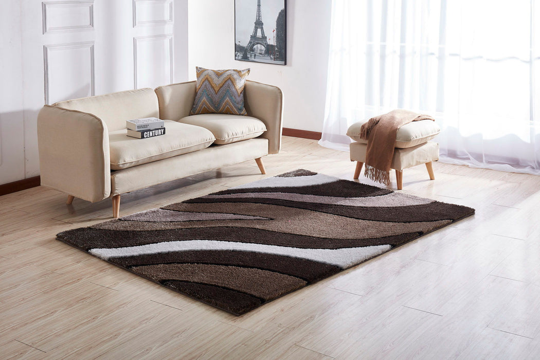 Aria Collection - Soft Pile Hand Tufted Shag Area Rug - Brown