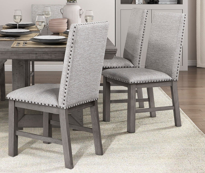 Dining Chairs 2 Piece Set Beige Fabric Upholstered Seat And Back Nailhead Trim Gray Finish Wood Frame Rustic Design Dining Furniture