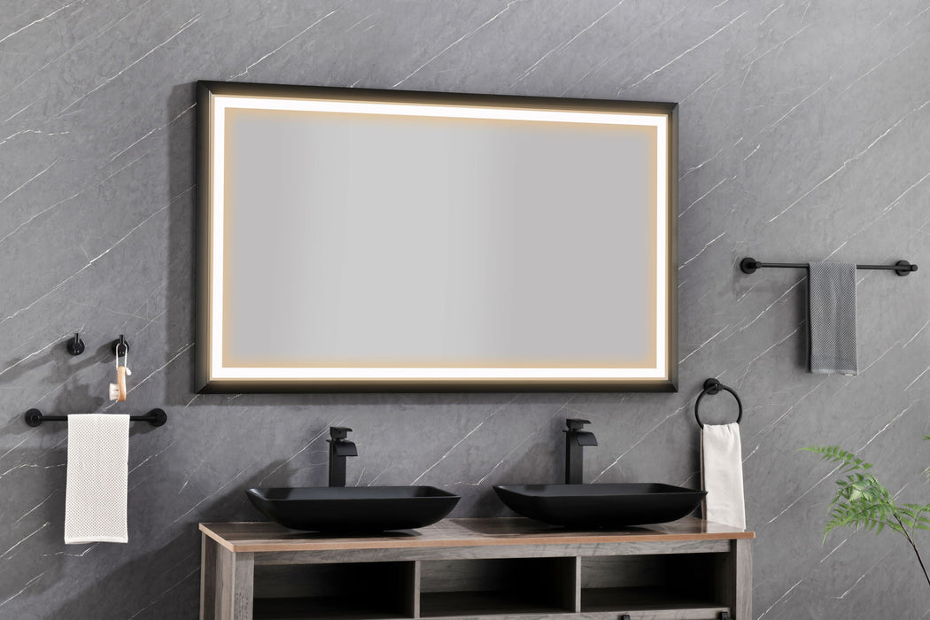 84 Width X 48 Height Oversized Rectangular - Black Framed Led Mirror Anti-Fog Dimmable Wall Mount Bathroom Vanity Mirror Hd Wall Mirror Kit