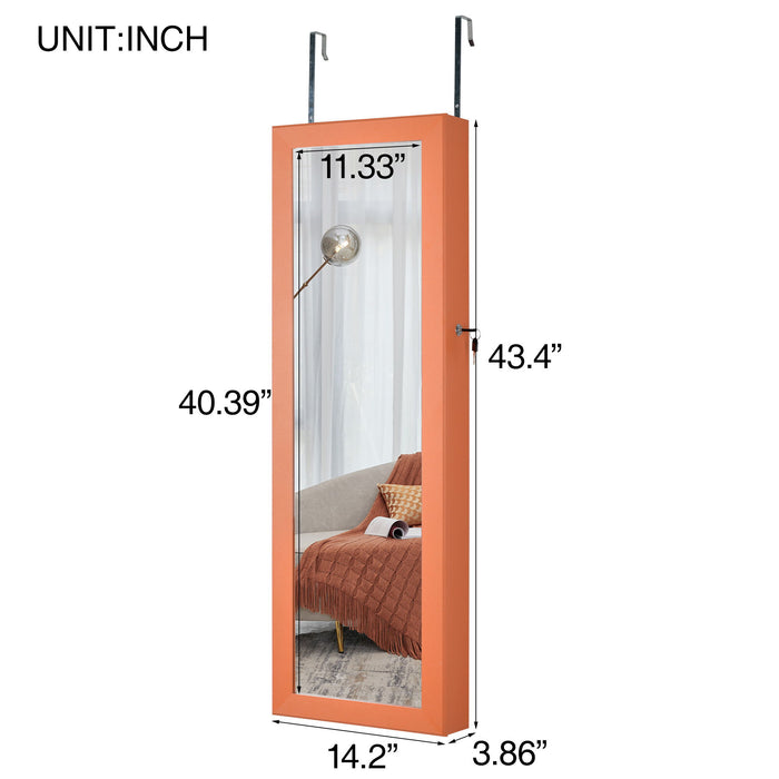 Fashion Simple Jewelry Storage Mirror Cabinet With LED Lights Can Be Hung On The Door Or Wall - Orange