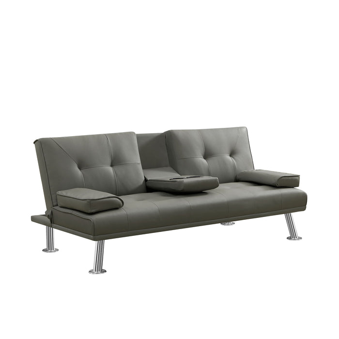 Grey PU Sofa Bed With Cup Holder