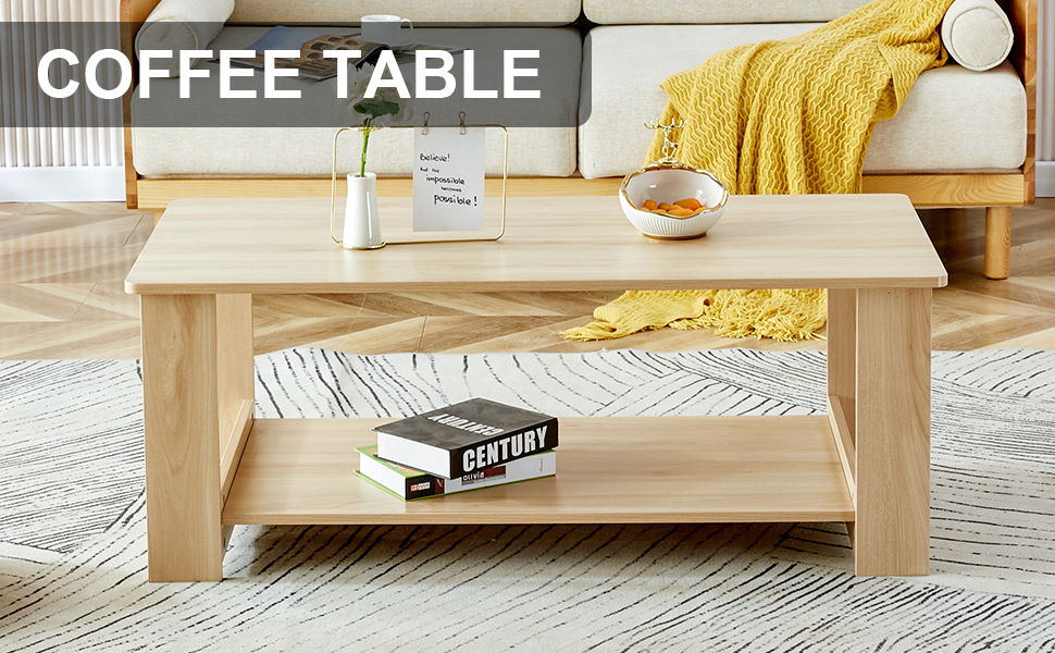 A Modern And Practical Log Colored Textured Coffee Table, Tea Table. The Double - Layer Coffee Table Is Made Of MDF Material. Suitable For Living Room