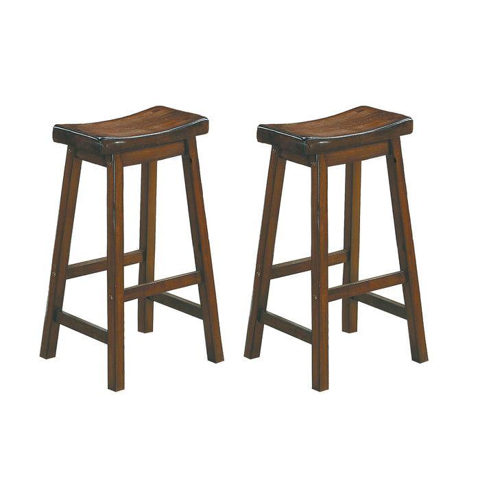 29 Inch Bar Height Stools 2 Pieces Set Saddle Seat Solid Wood Cherry Finish Casual Dining Furniture
