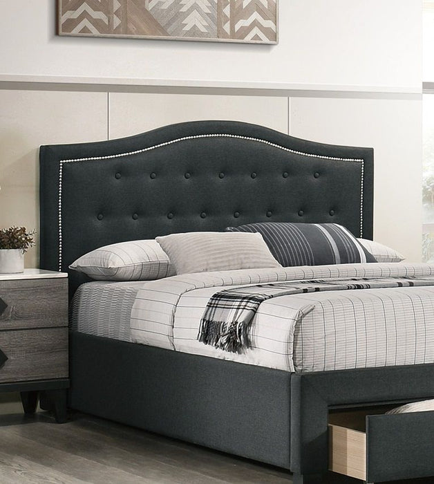 Charcoal Burlap Fabric 1 Pieces Twin Size Bed With Drawer Button Tufted Arch Design Headboard Storage Footboard Bedframe Bedroom Furniture