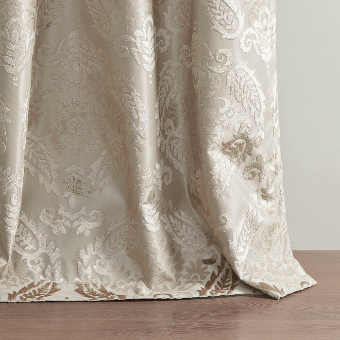 Knitted Jacquard Paisley Total Blackout Grommet Top Curtain Panel, Champagne