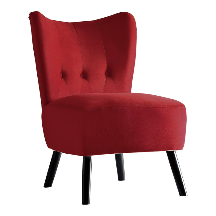 Unique Style Red Velvet Covering Accent Chair Button Tufted Back Brown Finish Wood Legs Modern Home Furniture
