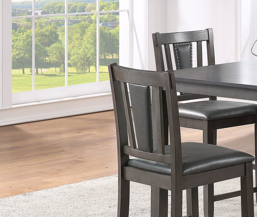 Gray Finish Dinette 5 Pieces Set Kitchen Breakfast Counter Height Dining Table Wooden Top Upholstered Cushion 4X High Chairs Dining Room Furniture