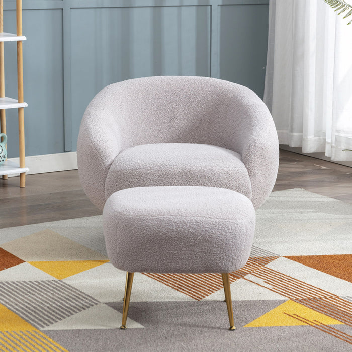 Orisfur. Modern Comfy Leisure Accent Chair, Teddy Short Plush Particle Velvet Armchair With Ottoman For Living Room - Grey