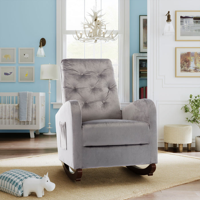 Baby Room High Back Rocking Chair Nursery Chair, Comfortable Rocker Fabric Padded Seat, Modern High Back Armchair