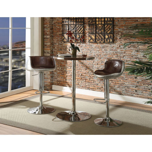 Brancaster - Bar Table - Retro Brown Top Grain Leather & Aluminum Unique Piece Furniture