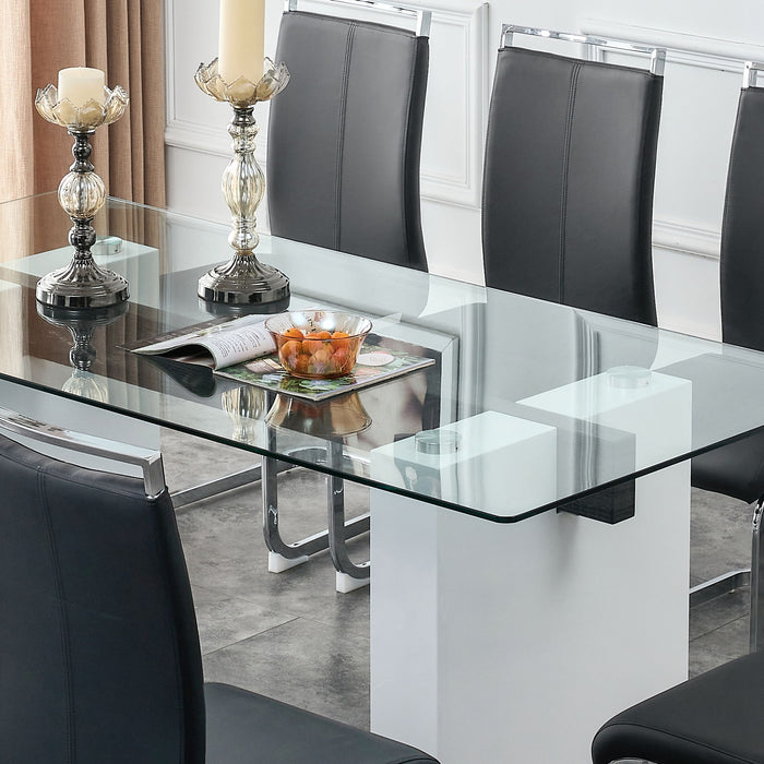 Large Modern Simple Rectangular Glass Table, Which Can Accommodate 6 - 8 People, Equipped With 0.4 -" Tempered Glass Table Top And Large MDF Table Legs, Used For Kitchen, Dining Room, Living Room
