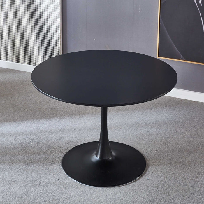 42.1"Black Tulip Table Mid - Century Dining Table For 4 - 6 People With Round MDF Table Top, Pedestal Dining Table, End Table Leisure Coffee Table - Black - Wood