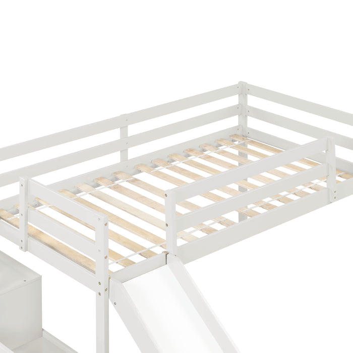 Twin Size Loft Bed With Staircase, Storage, Slide - White