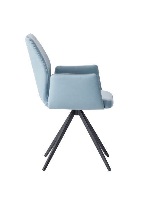 Acme Segismunda Side Chair With Swivel, Light Blue Leather & Black Finish