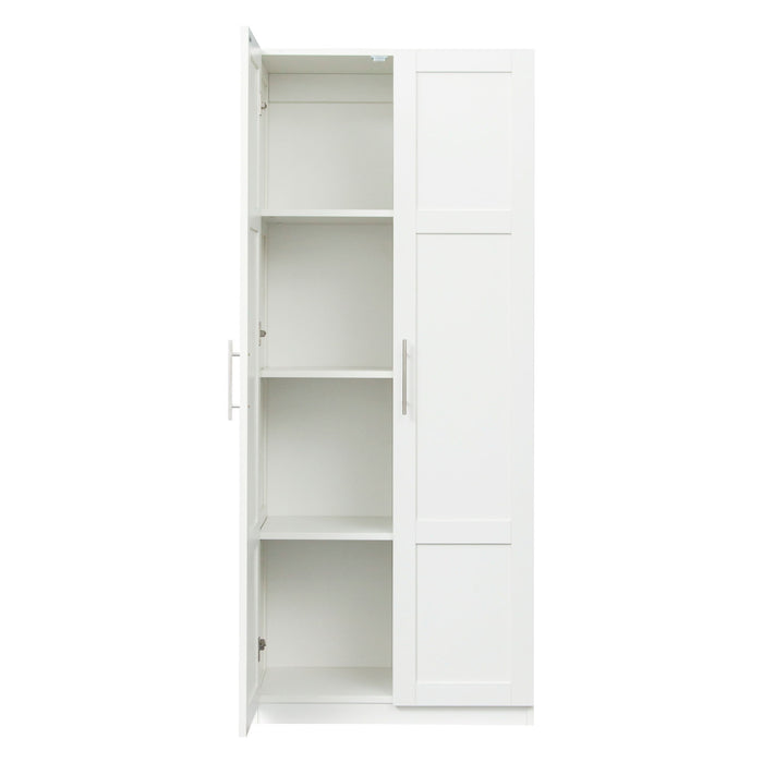 High Wardrobe And Kitchen Cabinet With 2 Doors And 3 Partitions To Separate 4 Storage Spaces - White - Wood